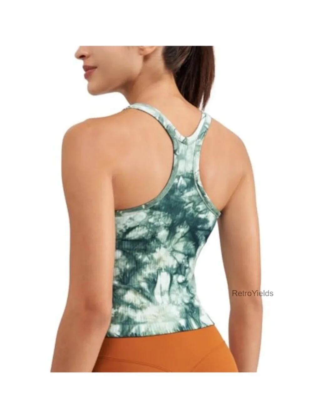 Seamless Ribbed Racerback Tank Top with Built-In Bra - Women's Athletic Crop